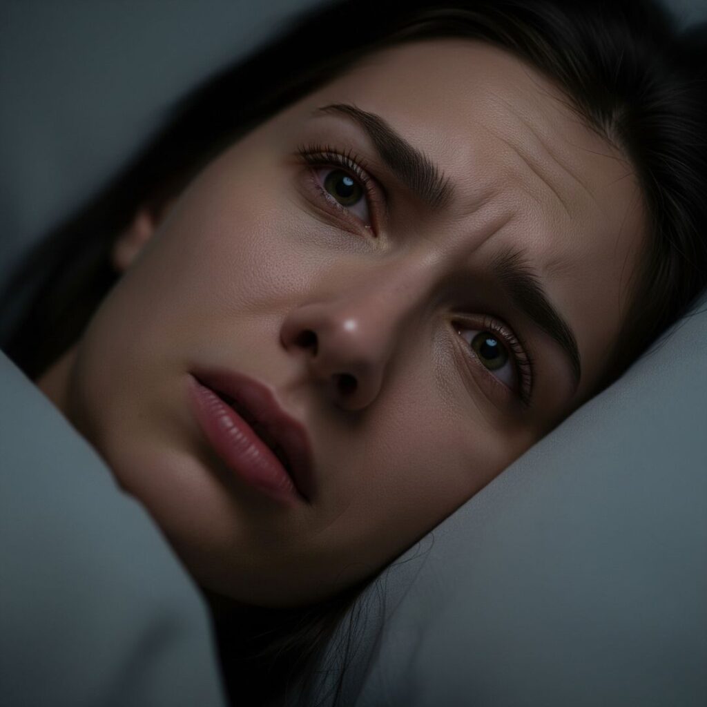 AOI-Hip Pain: Recognizing When Surgery is the Right Option 4 A close-up on a person's face at night, awake in bed and looking distressed