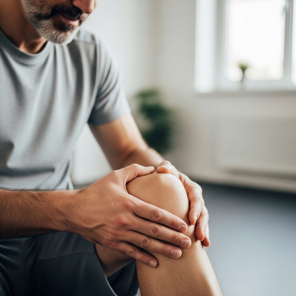 AOI-Lifestyle Changes to Prevent Knee Injuries 5 A person's hands gently massaging their knee