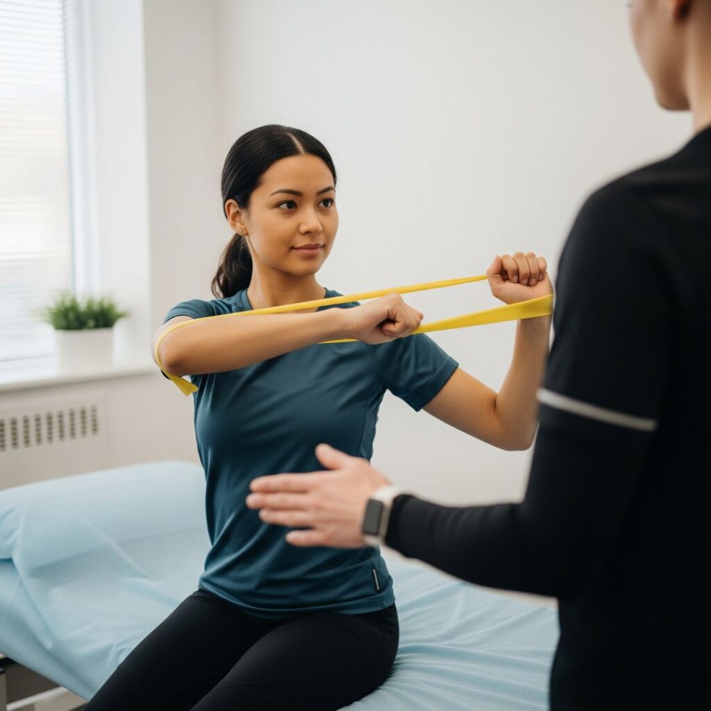 AOI-Tips for a Successful Rehabilitation After Shoulder Surgery 3 A patient using a light-resistance therapy band