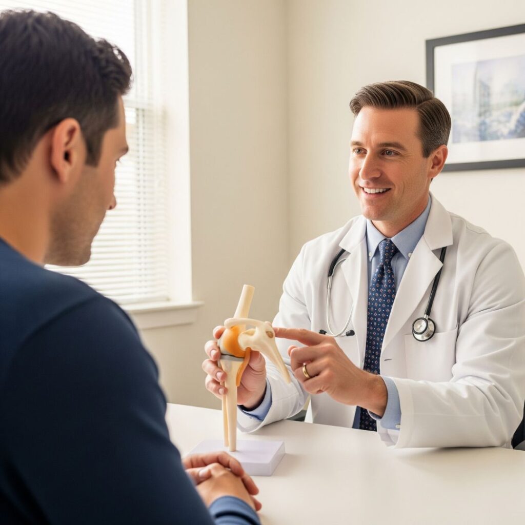 AOI-Understanding Different Types of Trauma: Acute vs. Chronic 5 An orthopedic specialist discussing a treatment plan with a patient