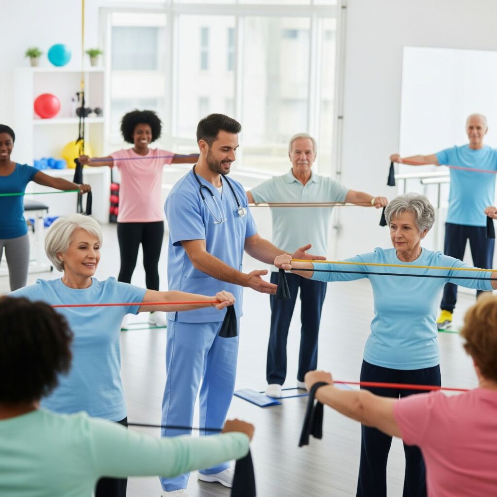 People in group physical therapy