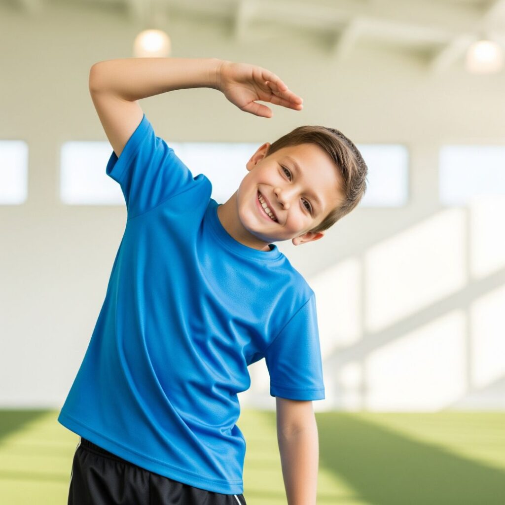 Young kid doing a side stretch