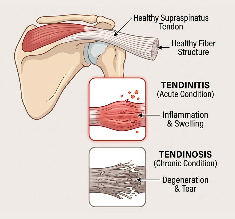 Rotator Cuff Tendinosis vs Tendinitis comparison chart